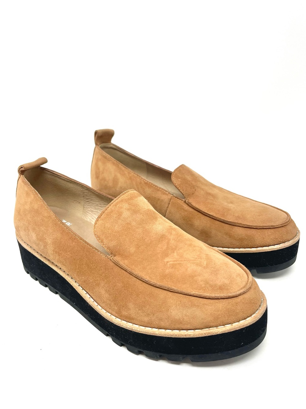 NEW Eileen Fisher Ells Lug-Sole Suede Leather Loafers Tobacco Brown, Women's 6.5